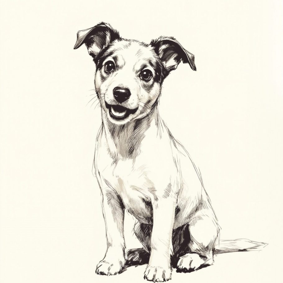 Minimalistisches Hundeportrait als Fine Line Art – Paw Line Art Studio