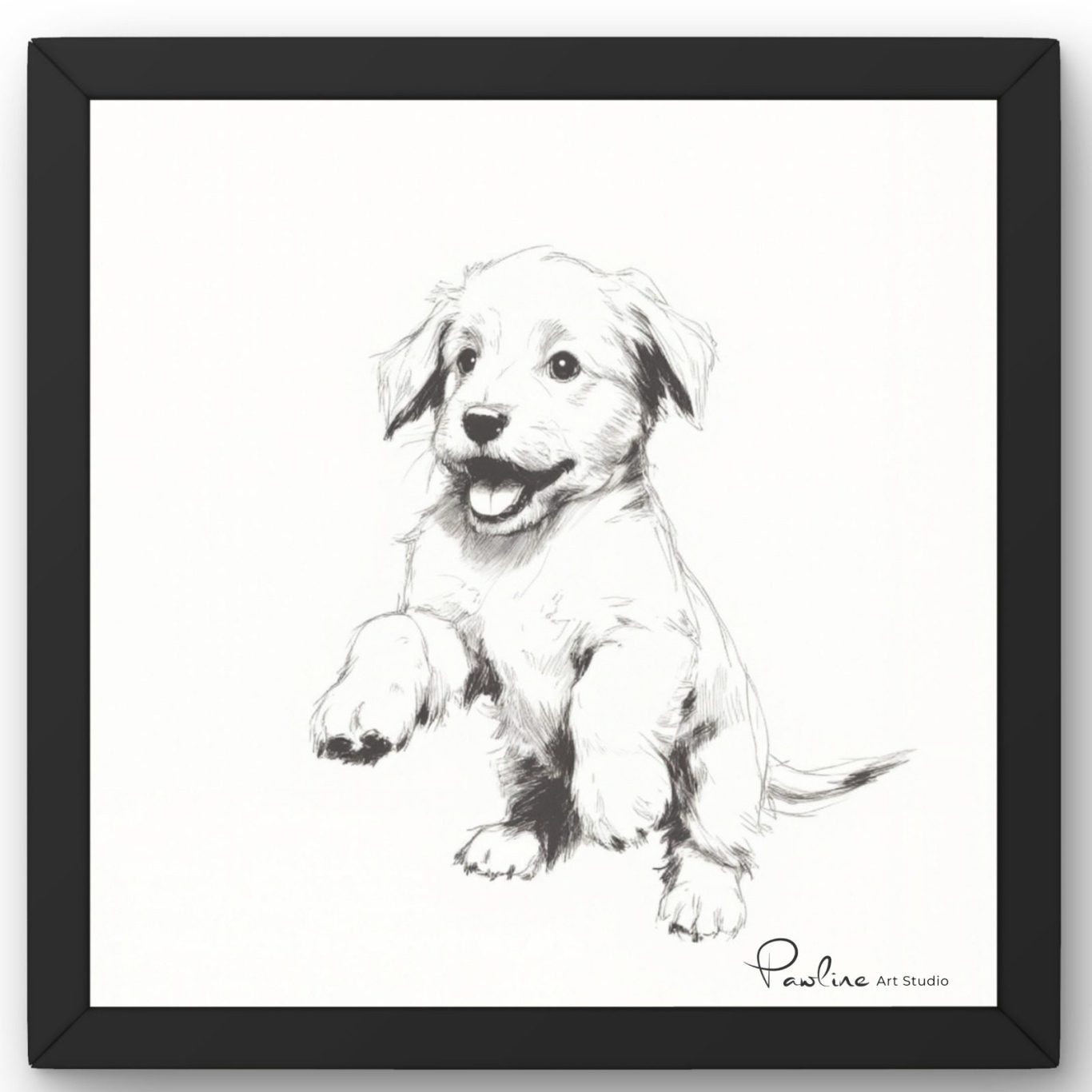 Minimalistisches Hundeportrait als Fine Line Art – Paw Line Art Studio