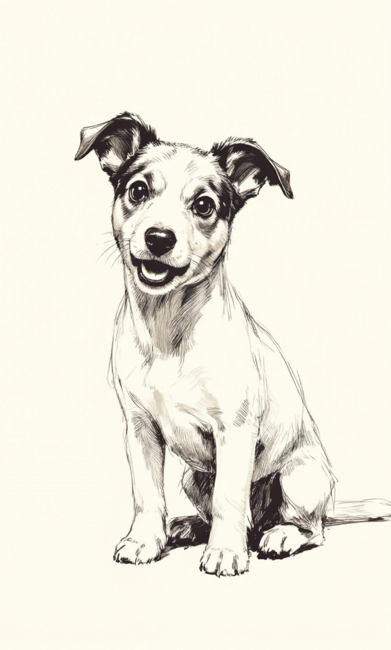 Minimalistisches Hundeportrait als Fine Line Art – Paw Line Art Studio