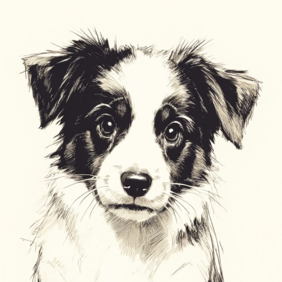 Minimalistisches Hundeportrait als Fine Line Art – Paw Line Art Studio